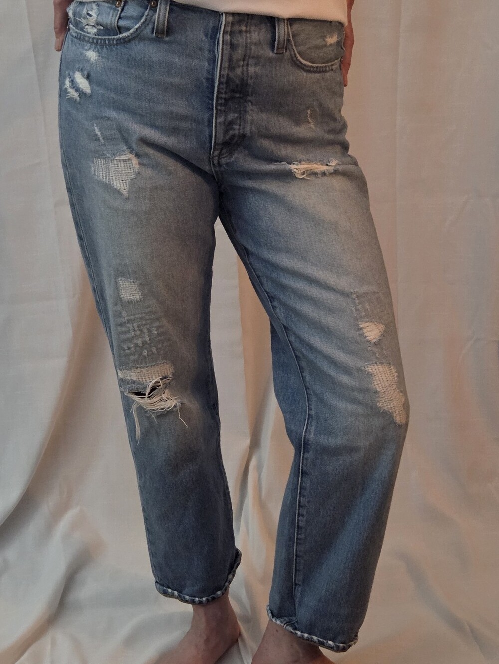 Women's Point Sur Distressed Blue Denim Jeans - Casual Relaxed Fit